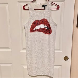 Aidan Mattox White Sequins Halter Biting Lips Dress 💋